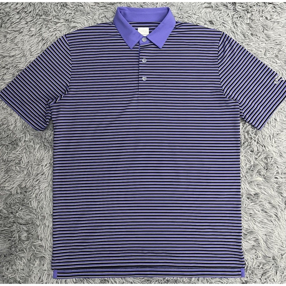 Callaway Opti-Dri Purple Black Striped Golf Polo Shirt - Men Size Medium